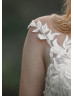 Cap Sleeves Beaded Ivory Lace Glitter Tulle Wedding Dress